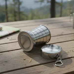 stainless steel cup, collapsible cup, camping cup, foldable cup, portable cup