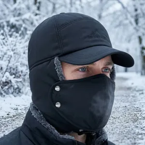 winter baseball hat, warm baseball hat, baseball cap for winter, hat with face cover, face mask hat