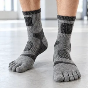 5 Pairs Five-Toe Cotton Compression Crew Sports Socks